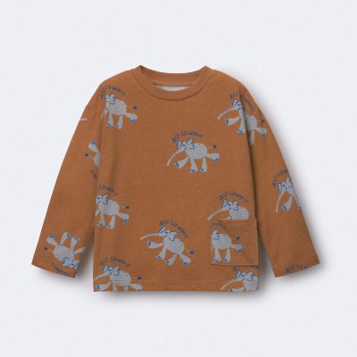 Toddler Long-Sleeve Relaxed Graphic Tee in Elephant Print - Brown