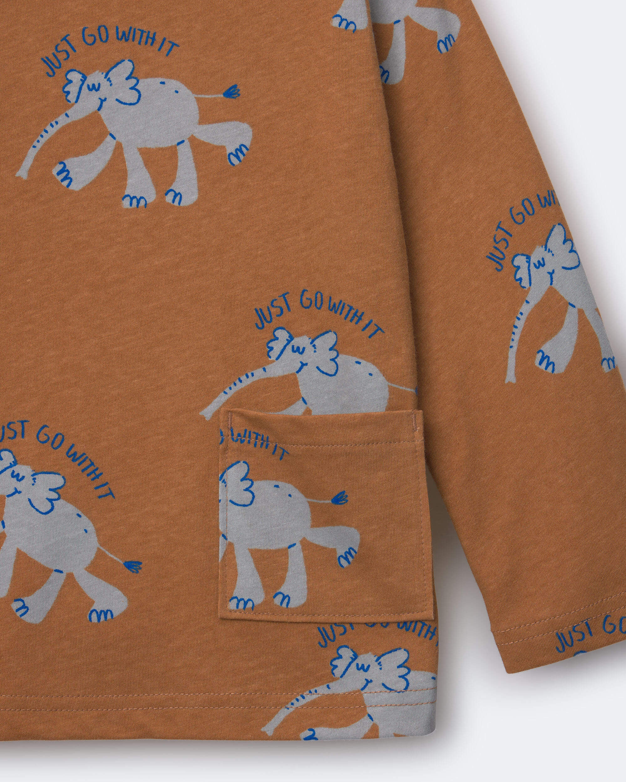 Toddler Long-Sleeve Relaxed Graphic Tee in Elephant Print - Brown - Image 3
