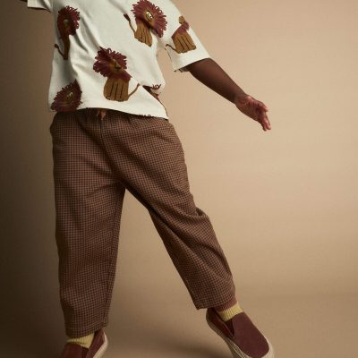 Toddler Boy Playground Pants in Gingham - Brown