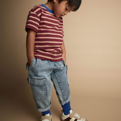 Toddler Boy Cargo Pant in Avenue Wash - Blue/Heather Grey