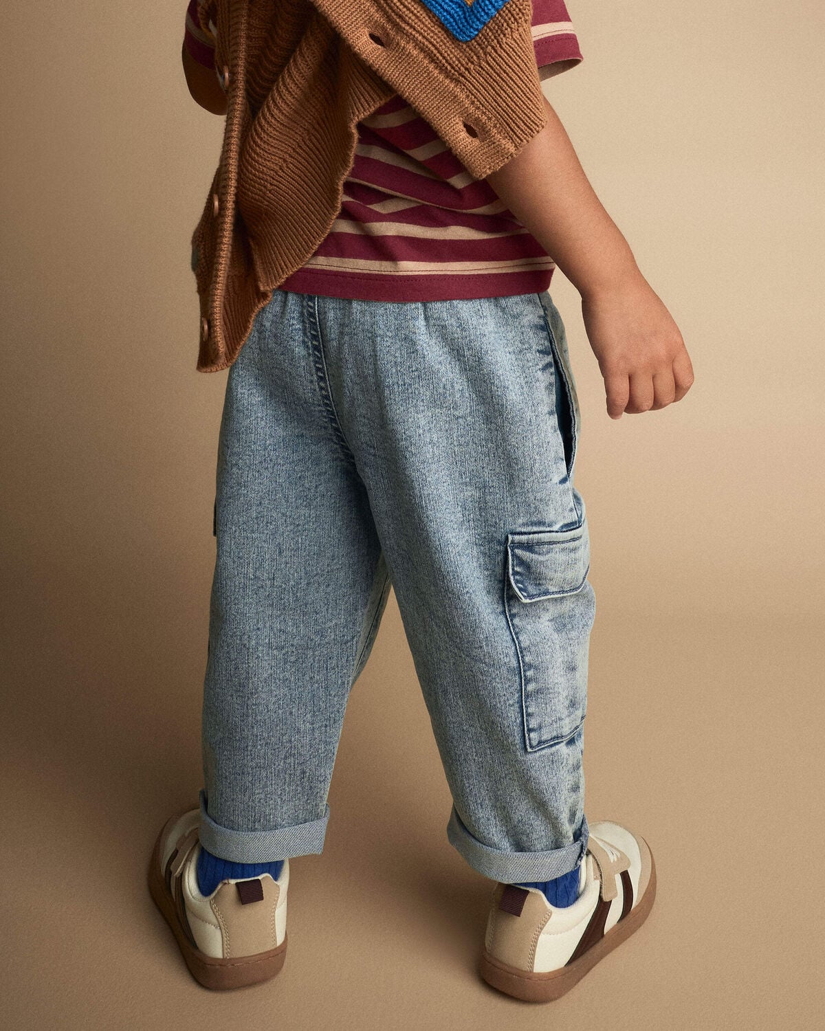 Toddler Boy Cargo Pant in Avenue Wash - Blue/Heather Grey - Image 4
