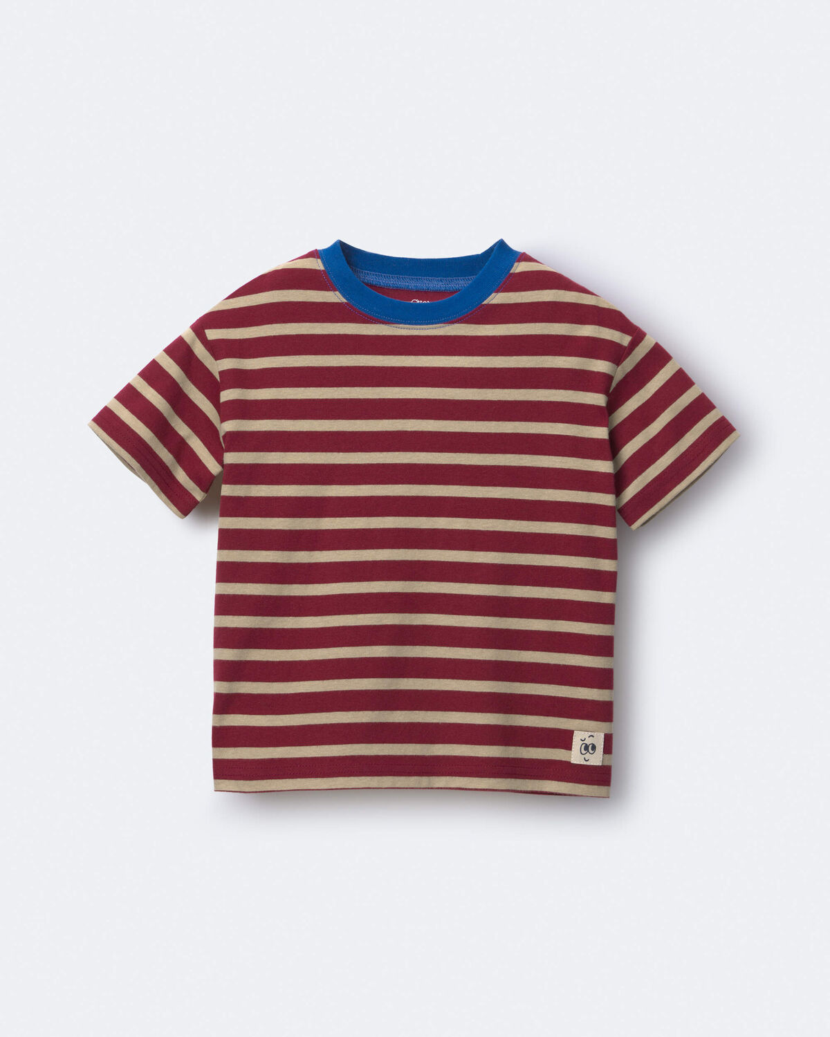 Toddler Boy Relaxed Tee in Stripes - Burgundy/Royal Blue - Image 2
