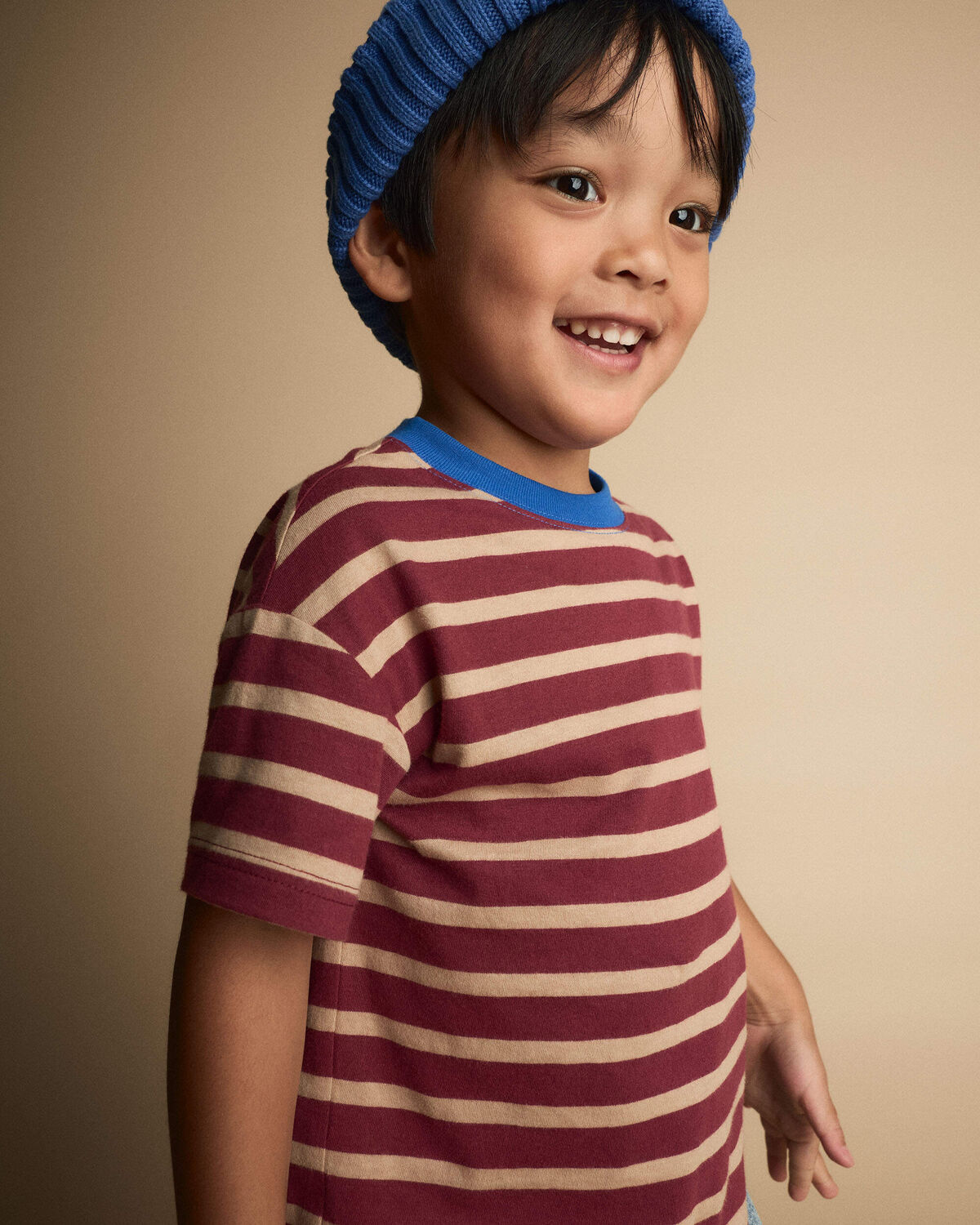 Toddler Boy Relaxed Tee in Stripes - Burgundy/Royal Blue - Image 3