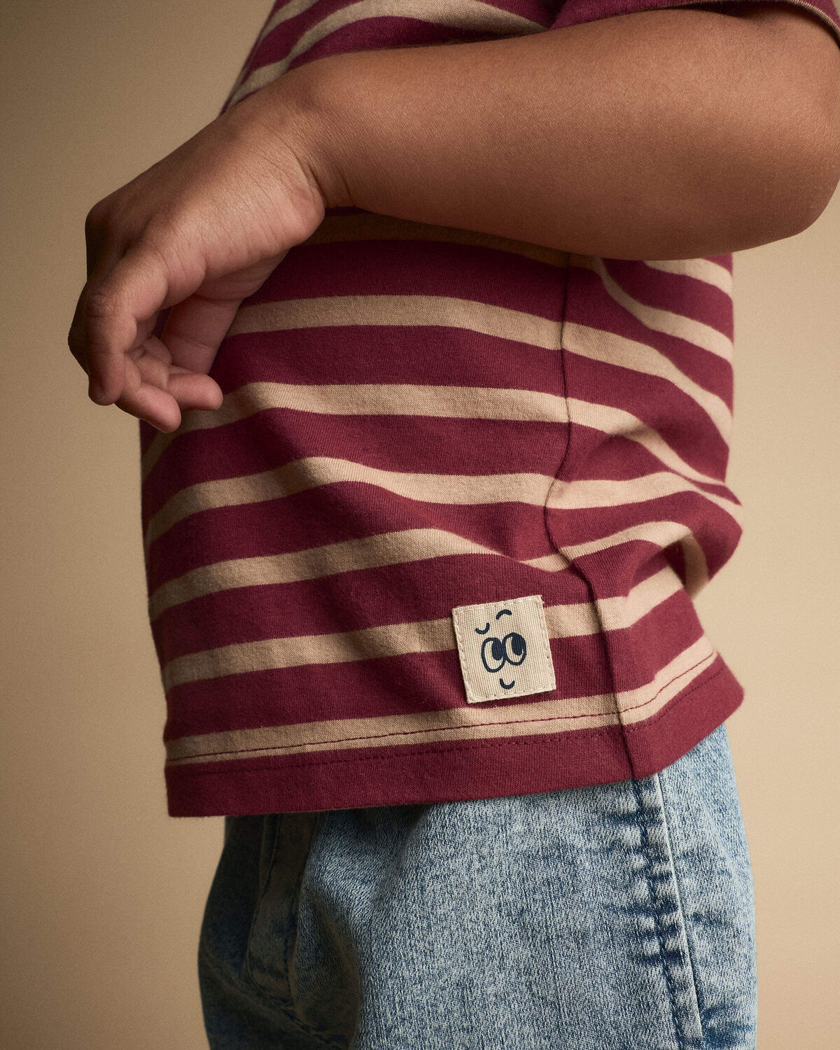 Toddler Boy Relaxed Tee in Stripes - Burgundy/Royal Blue - Image 4