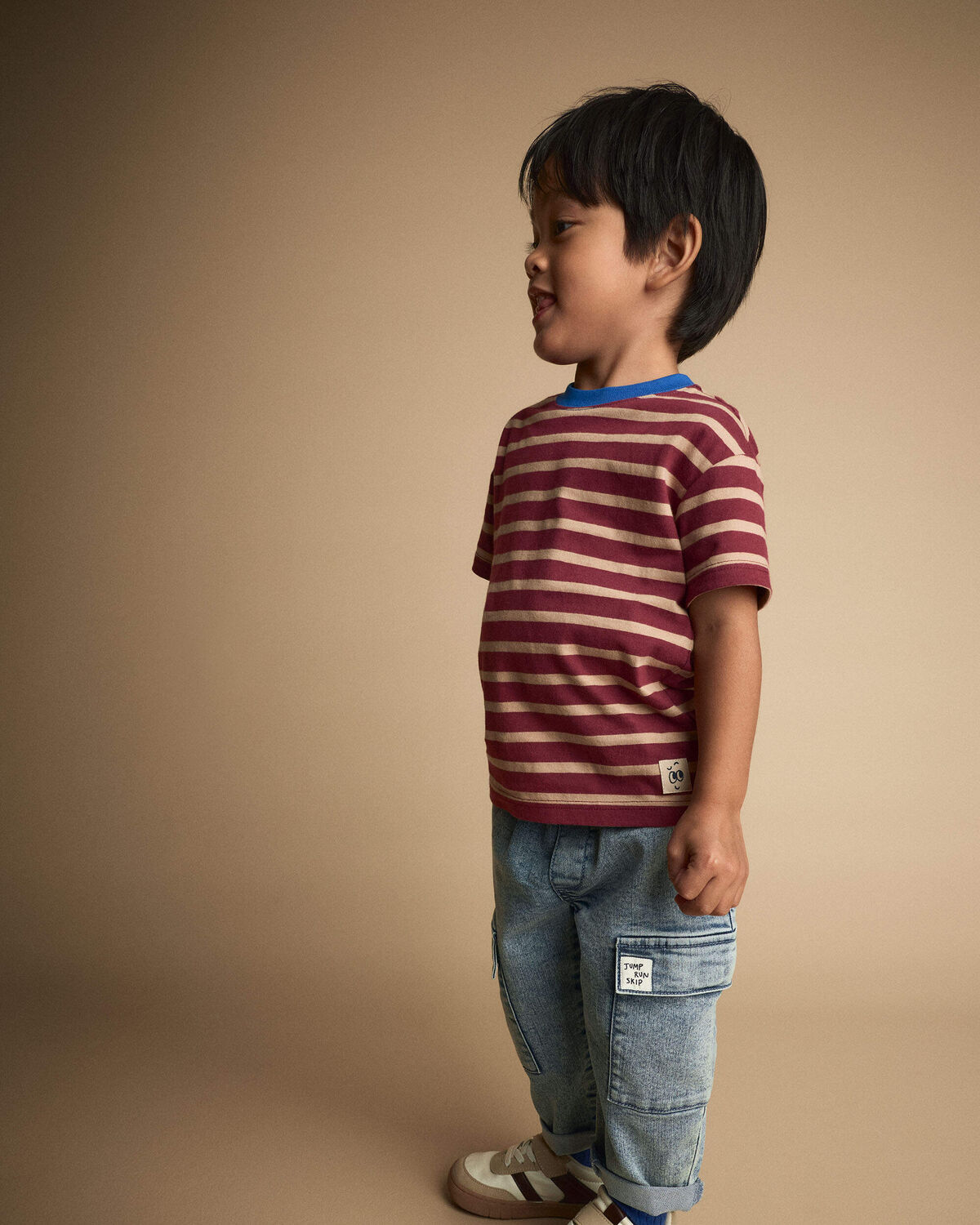 Toddler Boy Relaxed Tee in Stripes - Burgundy/Royal Blue - Image 5