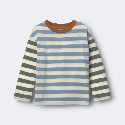Toddler Long-Sleeve Relaxed Tee in Stripes - Blue/Olive
