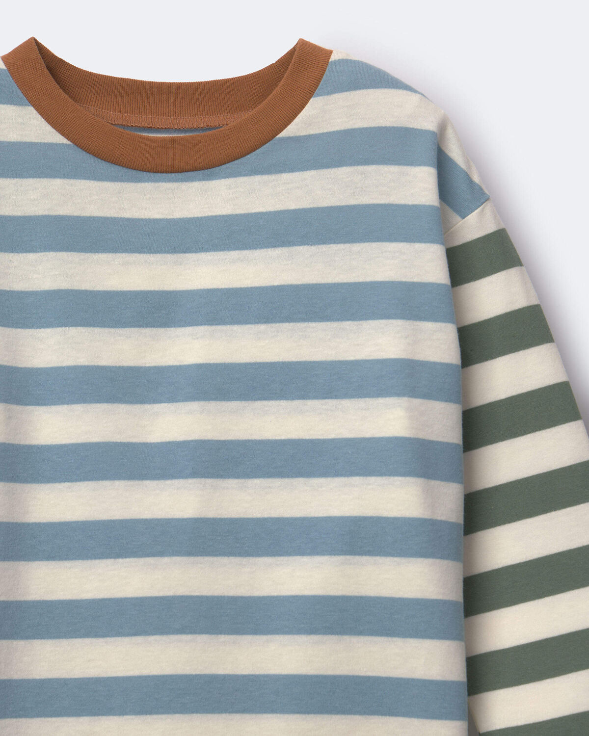 Toddler Long-Sleeve Relaxed Tee in Stripes - Blue/Olive - Image 2