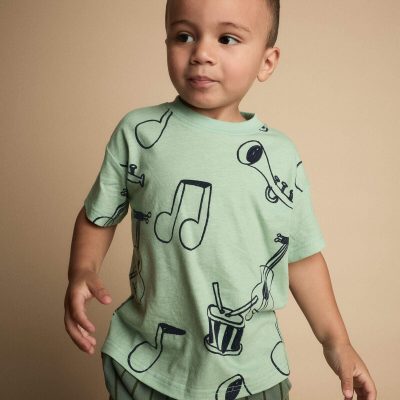 Toddler Relaxed Graphic Tee in Music Print - Green