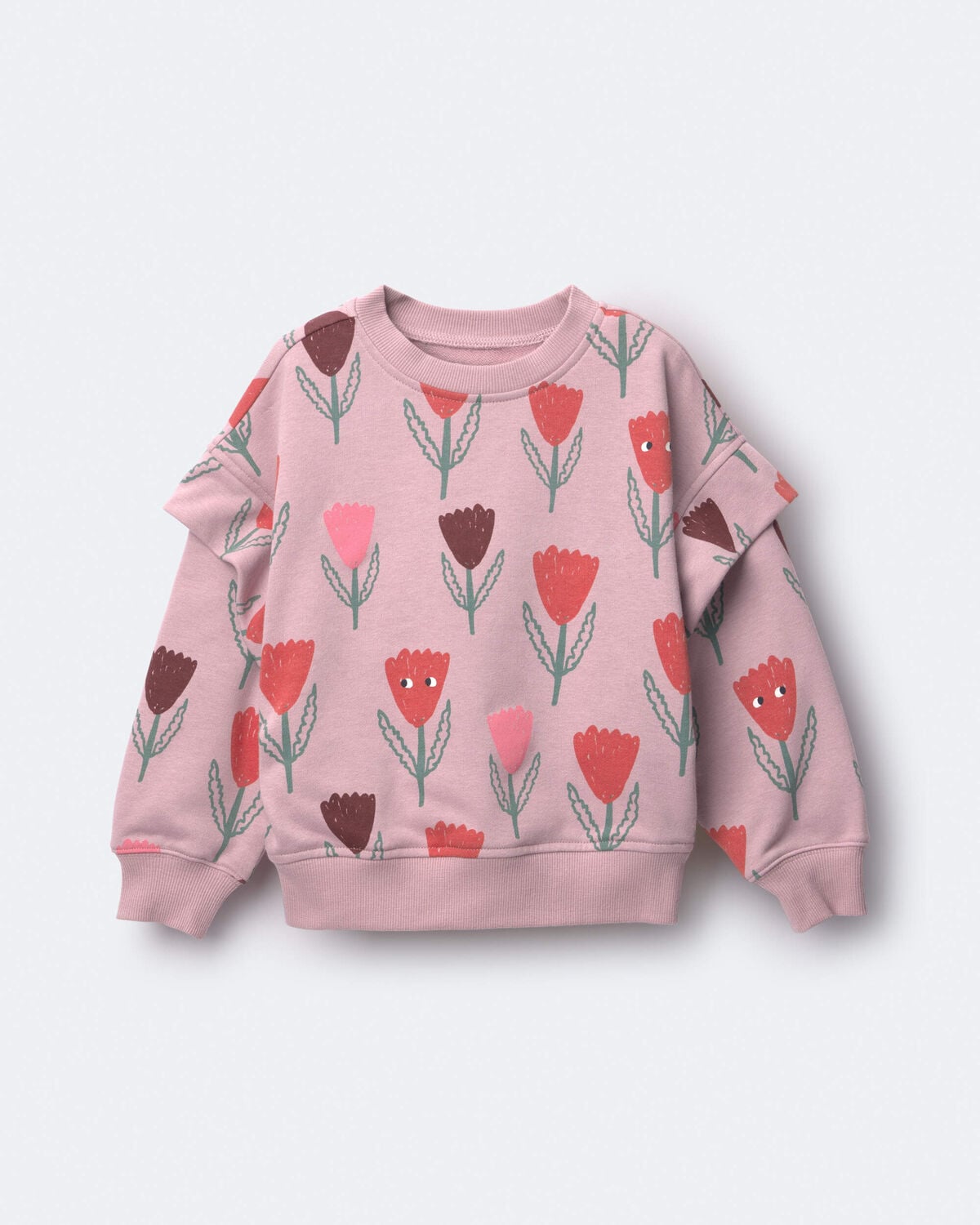 Toddler Girl Double Layer Pullover Sweatshirt in Tulip Print - Mauve - Image 2