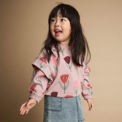 Toddler Girl Double Layer Pullover Sweatshirt in Tulip Print - Mauve