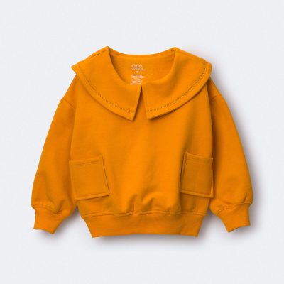 Toddler Girl Peter Pan Collar Pullover with Otter Pockets - Golden Yellow