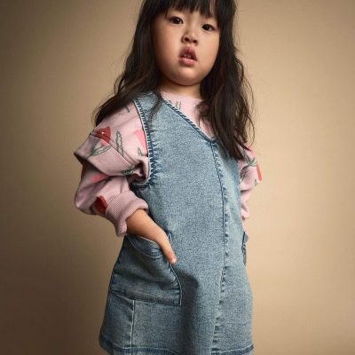 Toddler Girl Otter Pocket Jumper in Avenue Wash - Blue