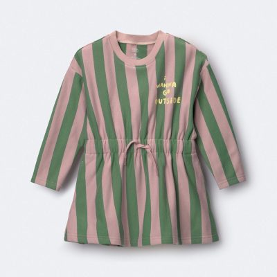Toddler Girl Tie-Front Dress in Stripes - Mauve