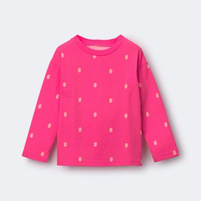 Toddler Girl Long-Sleeve Relaxed Tee in Polka Dot Print - Pink