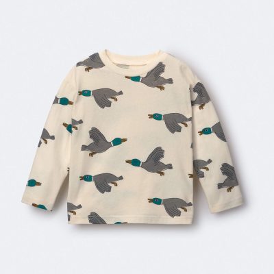 Toddler Long-Sleeve Relaxed Graphic Tee in Duck Print - Cream