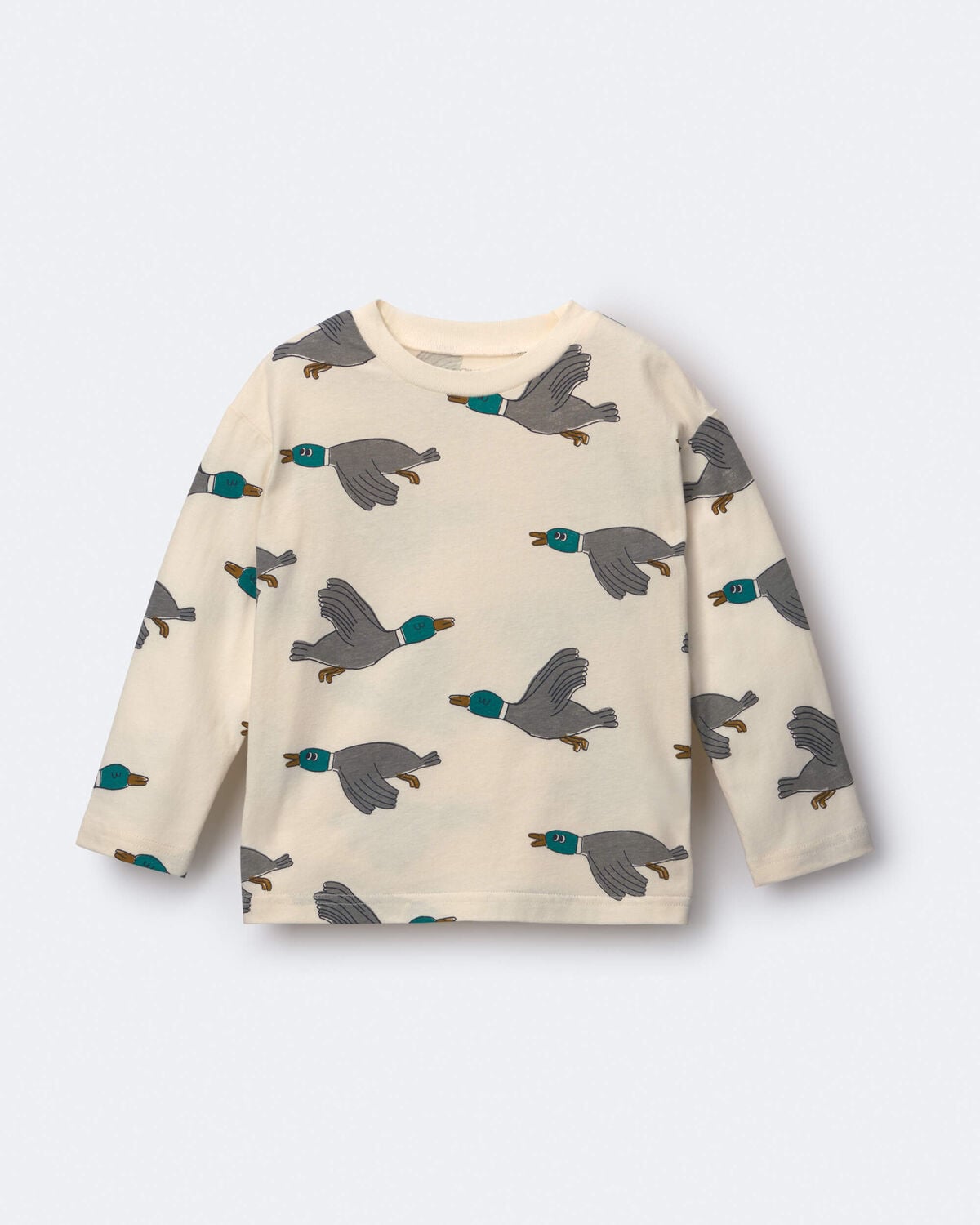 Toddler Long-Sleeve Relaxed Graphic Tee in Duck Print - Cream