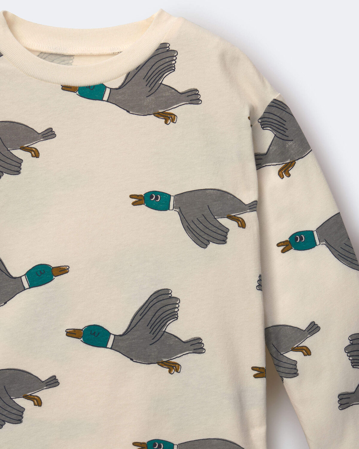 Toddler Long-Sleeve Relaxed Graphic Tee in Duck Print - Cream - Image 2