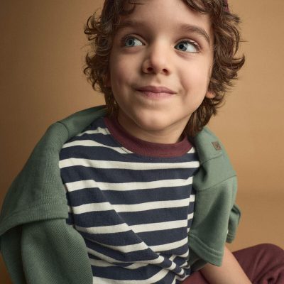 Toddler Relaxed Tee in Stripes - Navy/Burgundy