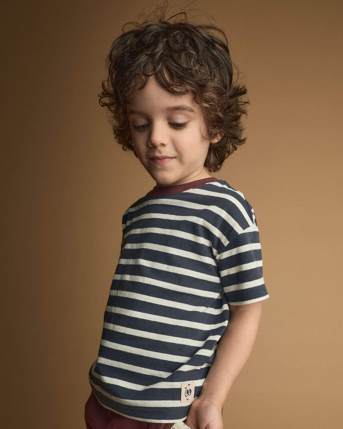 Toddler Relaxed Tee in Stripes - Navy/Burgundy - Image 3