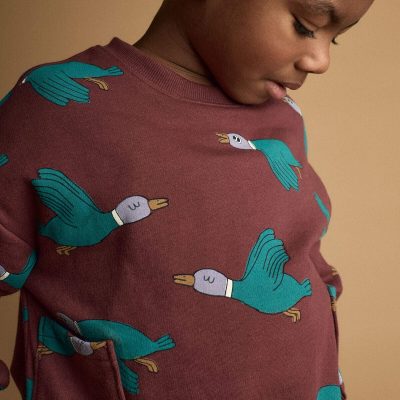 Toddler Relaxed Graphic Pullover Sweatshirt in Duck Print - Burgundy