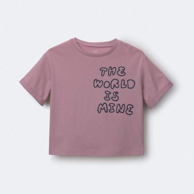 Toddler 'The World Is Mine' Rolled Cuff Tee - Mauve