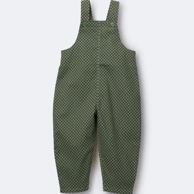 Toddler Checkered Overalls - Olive