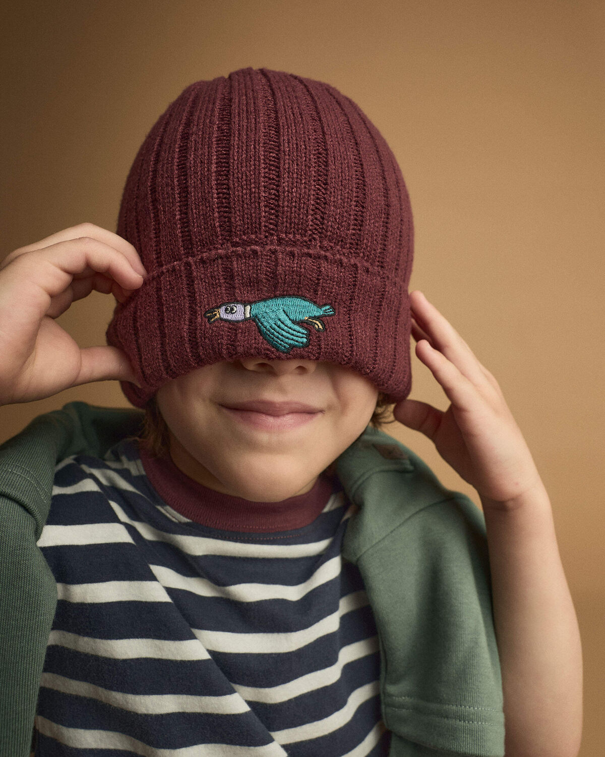 Toddler Duck Beanie - Burgundy - Image 3