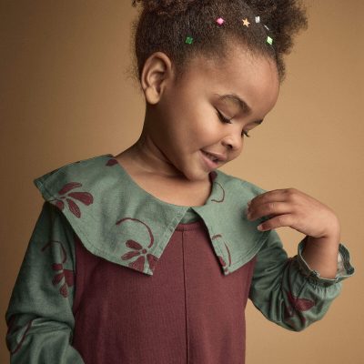 Toddler Girl Peter Pan Collar Top in Floral Print - Sage