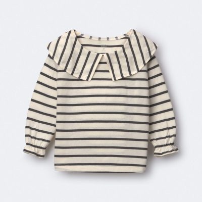 Toddler Girl Peter Pan Collar Top in Stripes - Cream/Black