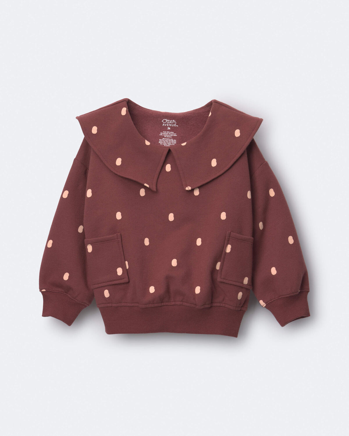 Toddler Girl Peter Pan Collar Pullover with Otter Pockets in Polka Dots - Burgundy - Image 2
