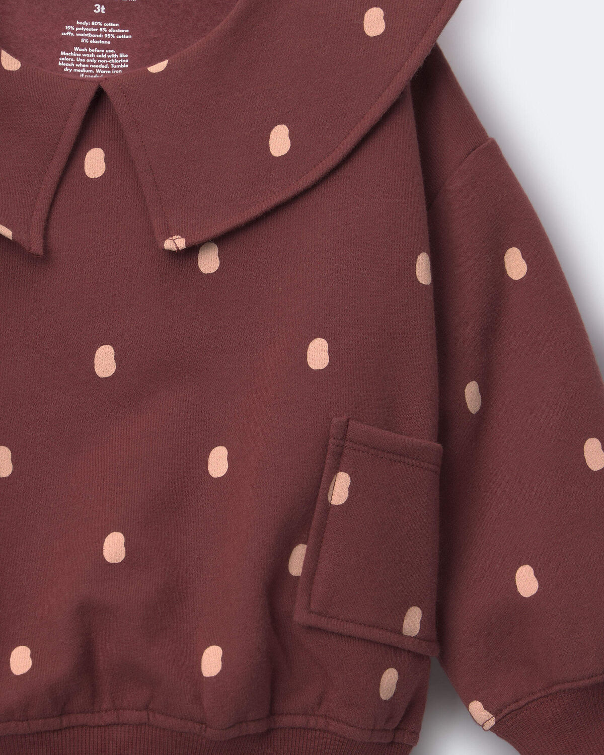 Toddler Girl Peter Pan Collar Pullover with Otter Pockets in Polka Dots - Burgundy - Image 5