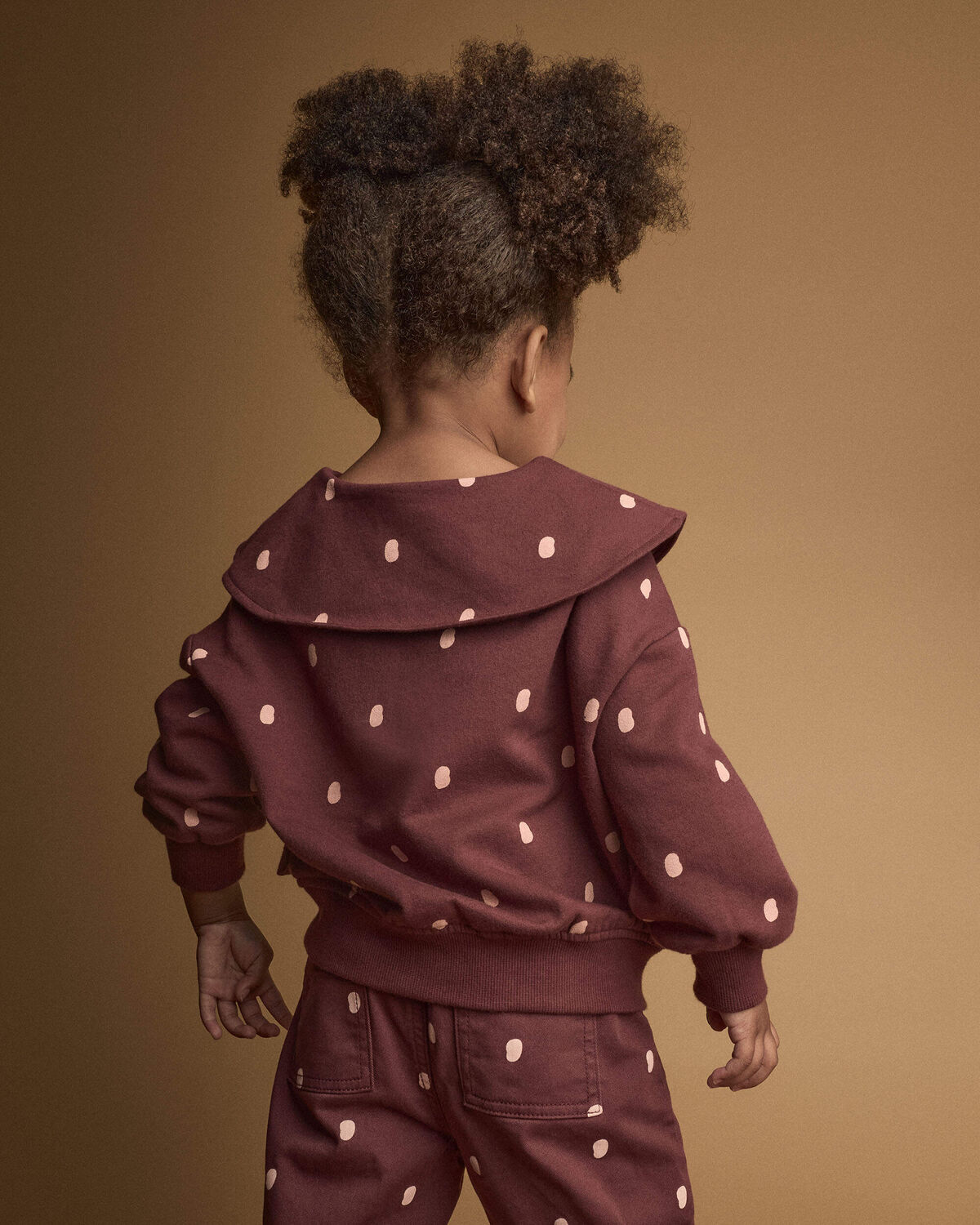 Toddler Girl Peter Pan Collar Pullover with Otter Pockets in Polka Dots - Burgundy - Image 4