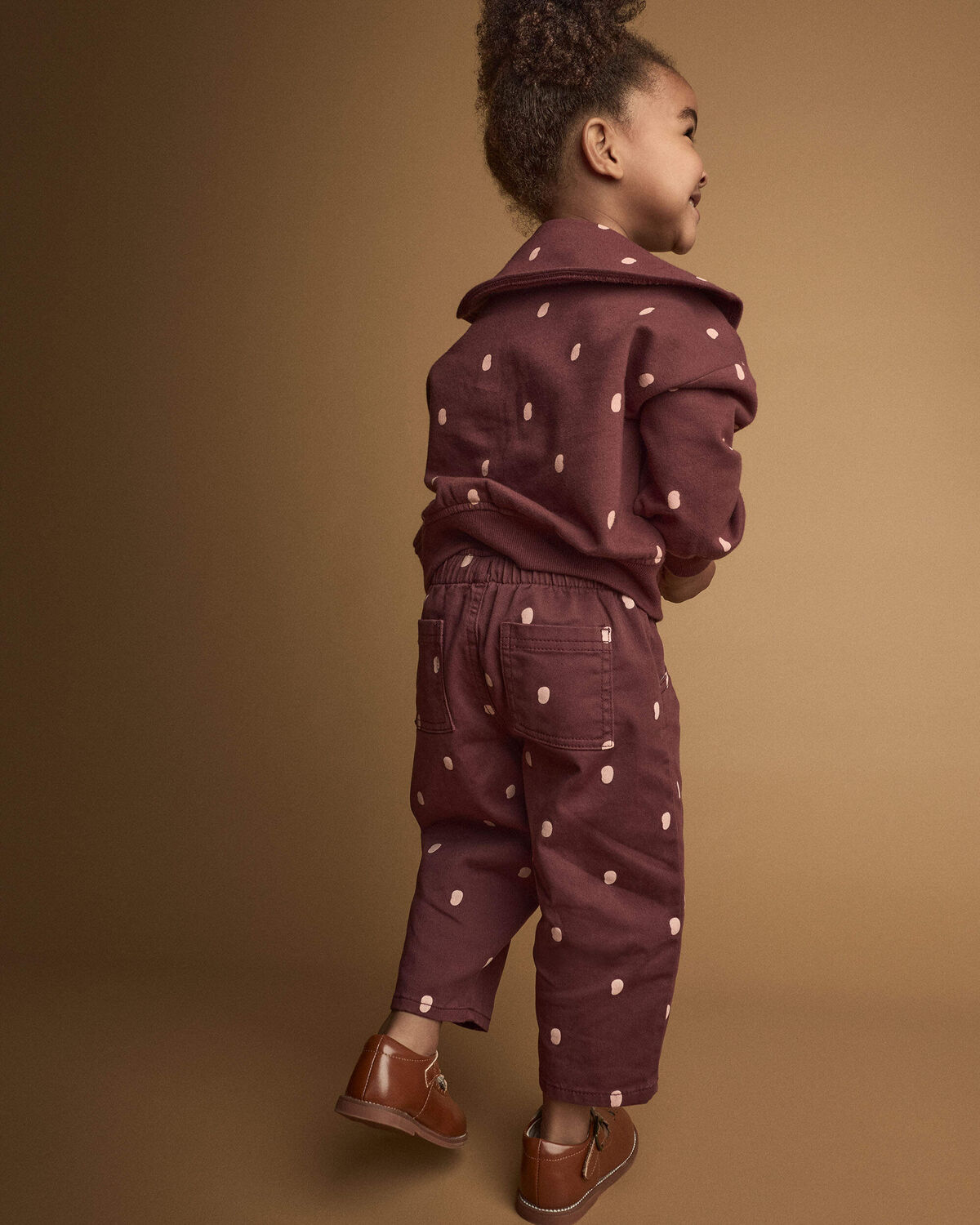 Toddler Girl Pleated Pants in Polka Dots - Burgundy - Image 4