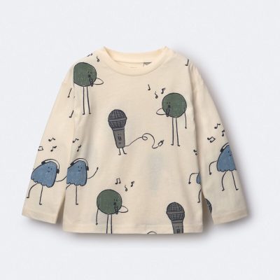 Toddler Long-Sleeve Relaxed Graphic Tee in Music Squish - Cream
