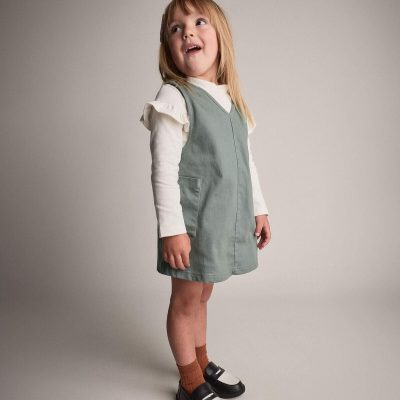 Toddler Girl Otter Pocket Denim Jumper - Olive