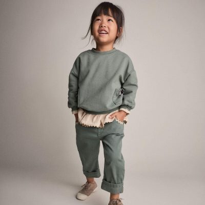 Toddler Girl Otter Sweatshirt™ with Bow Pockets - Olive