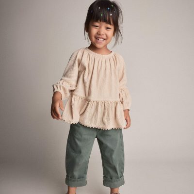 Toddler Girl Ruffle Top - Khaki