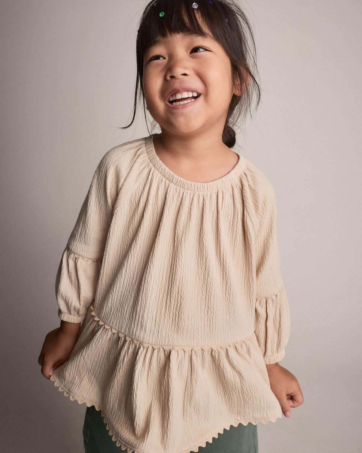Toddler Girl Ruffle Top - Khaki - Image 4
