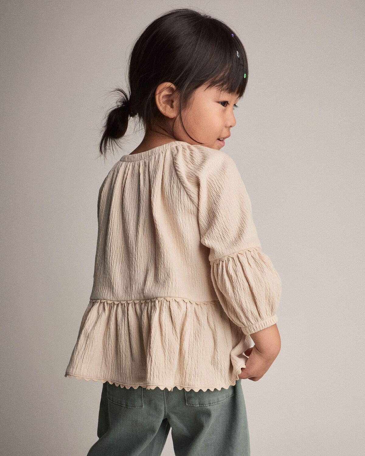 Toddler Girl Ruffle Top - Khaki - Image 5