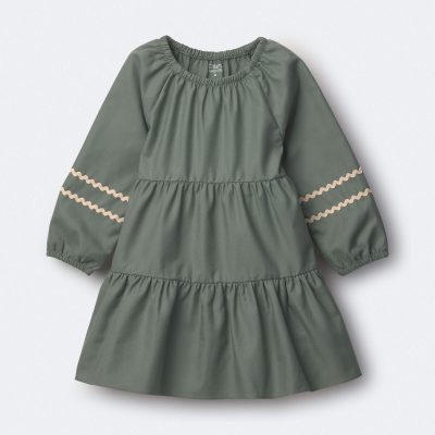 Toddler Girl Rick-Rack Long-Sleeve Tiered Dress - Olive
