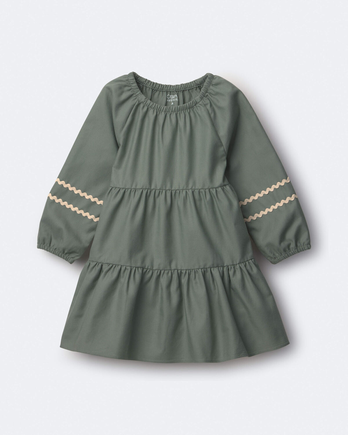 Toddler Girl Rick-Rack Long-Sleeve Tiered Dress - Olive
