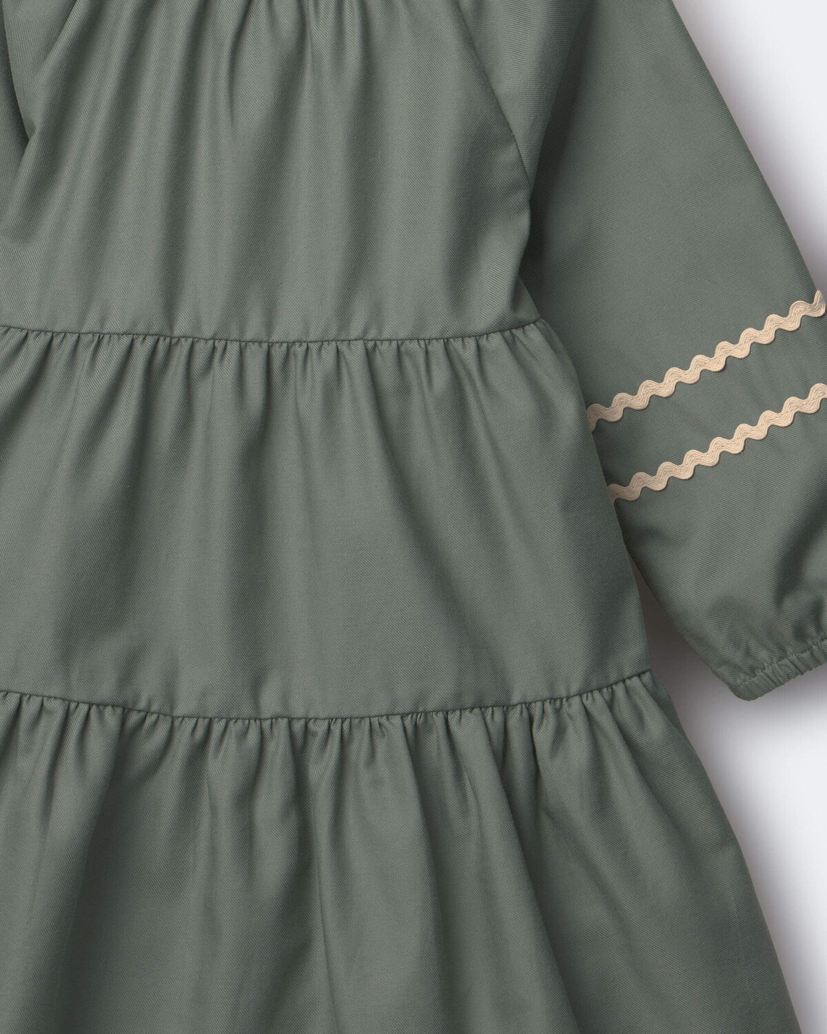 Toddler Girl Rick-Rack Long-Sleeve Tiered Dress - Olive - Image 2