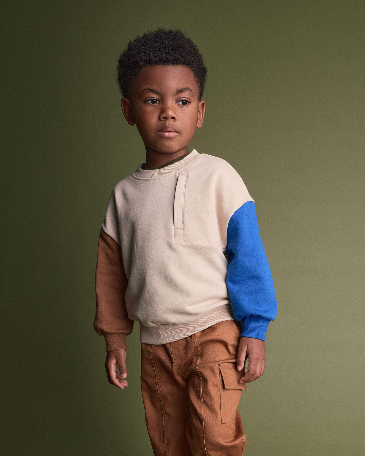 Toddler Boy Colorblock Pullover Sweatshirt - Khaki - Image 3