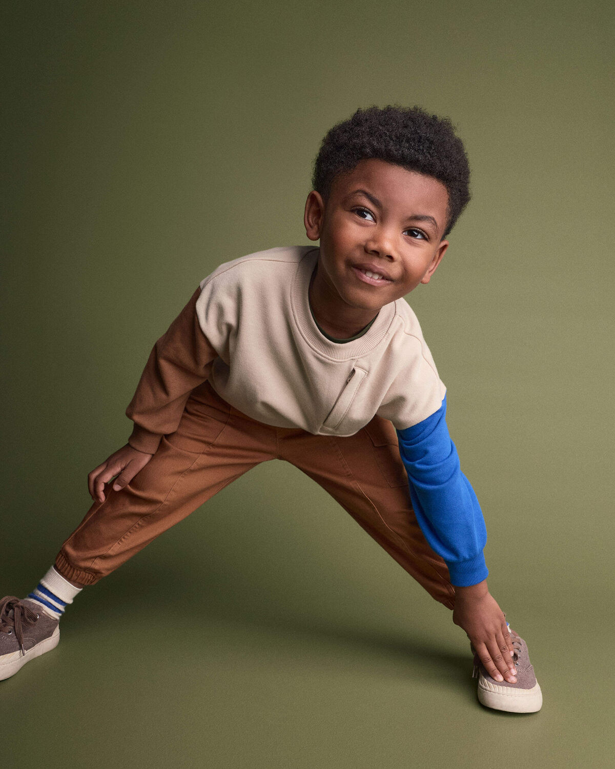 Toddler Boy Colorblock Pullover Sweatshirt - Khaki - Image 4