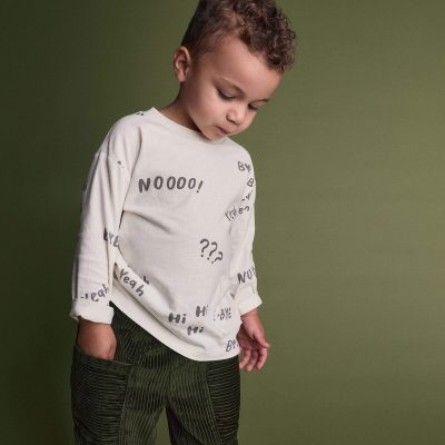 Toddler 'Hi Bye' Long-Sleeve Relaxed Graphic Tee - Cream