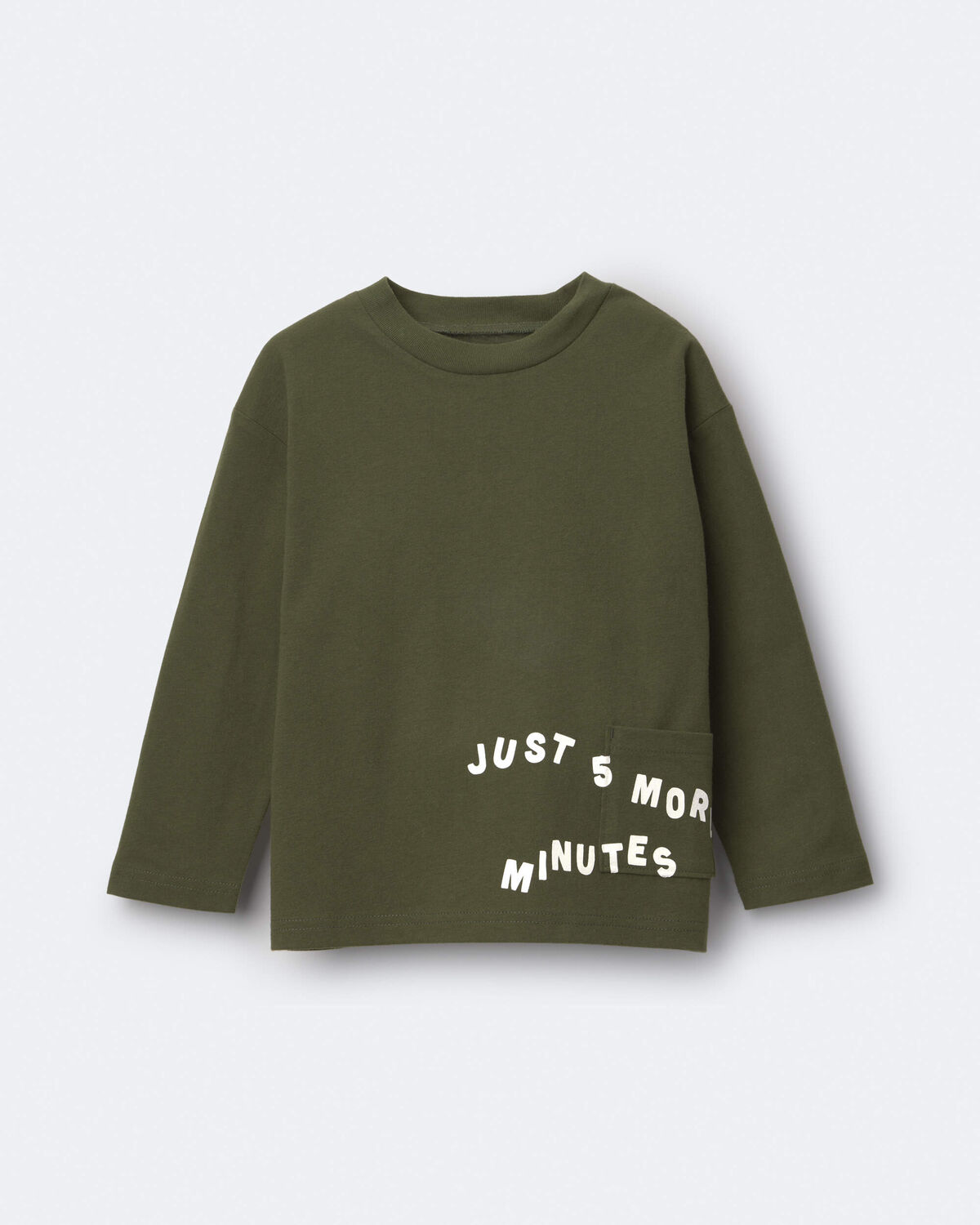 Toddler 'Just 5 More Minutes' Long-Sleeve Relaxed Graphic Tee - Olive - Image 2