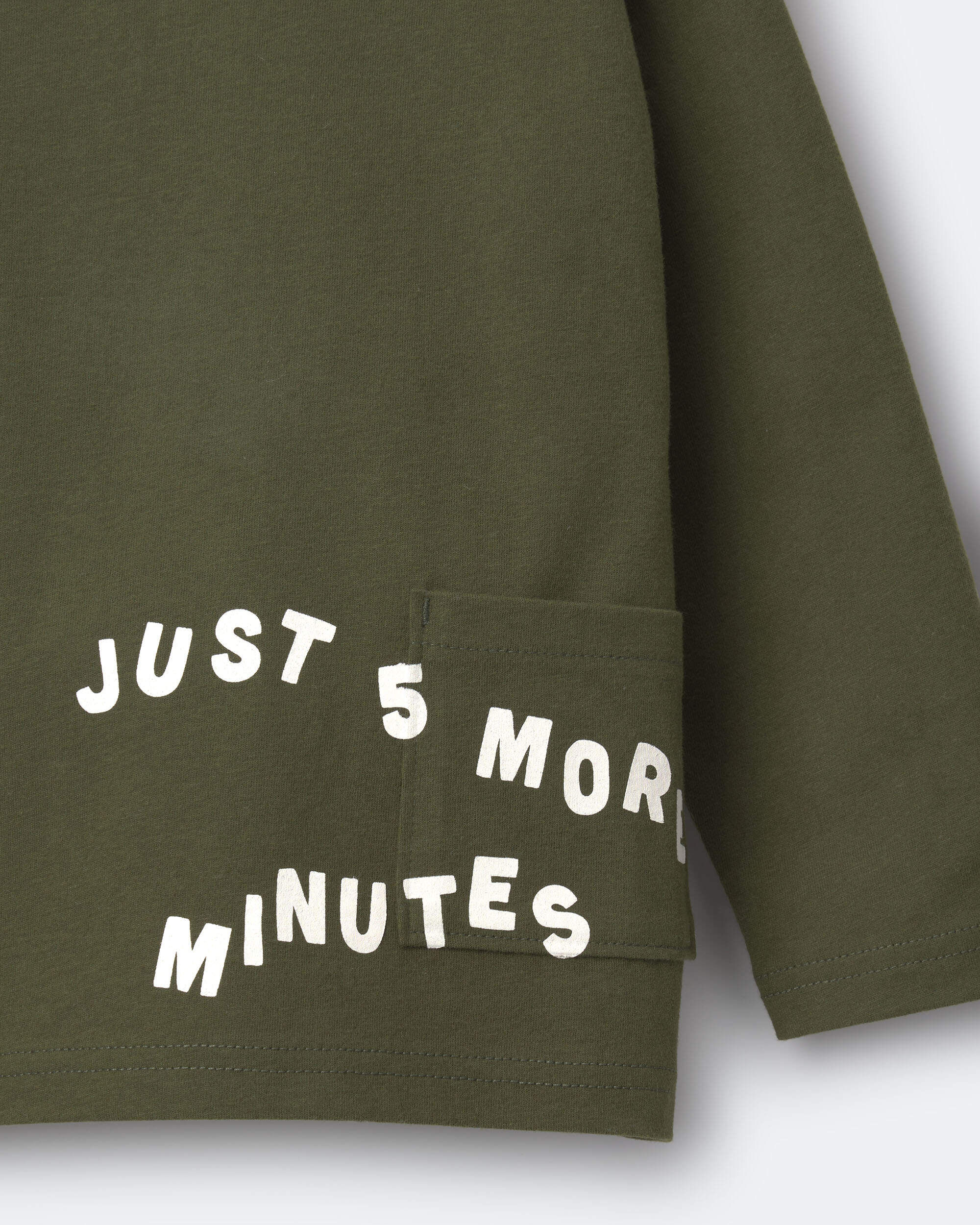 Toddler 'Just 5 More Minutes' Long-Sleeve Relaxed Graphic Tee - Olive - Image 6