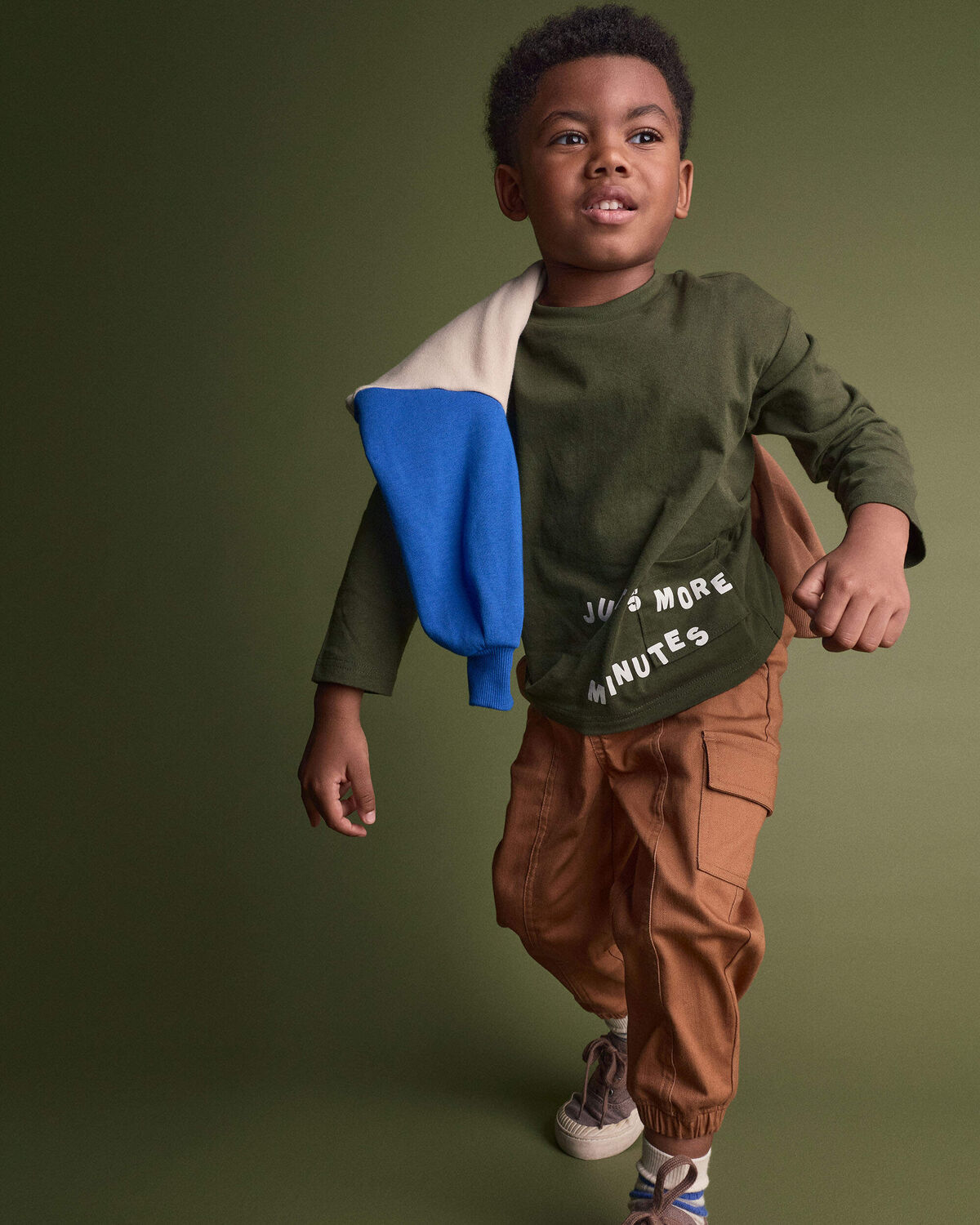 Toddler 'Just 5 More Minutes' Long-Sleeve Relaxed Graphic Tee - Olive - Image 4