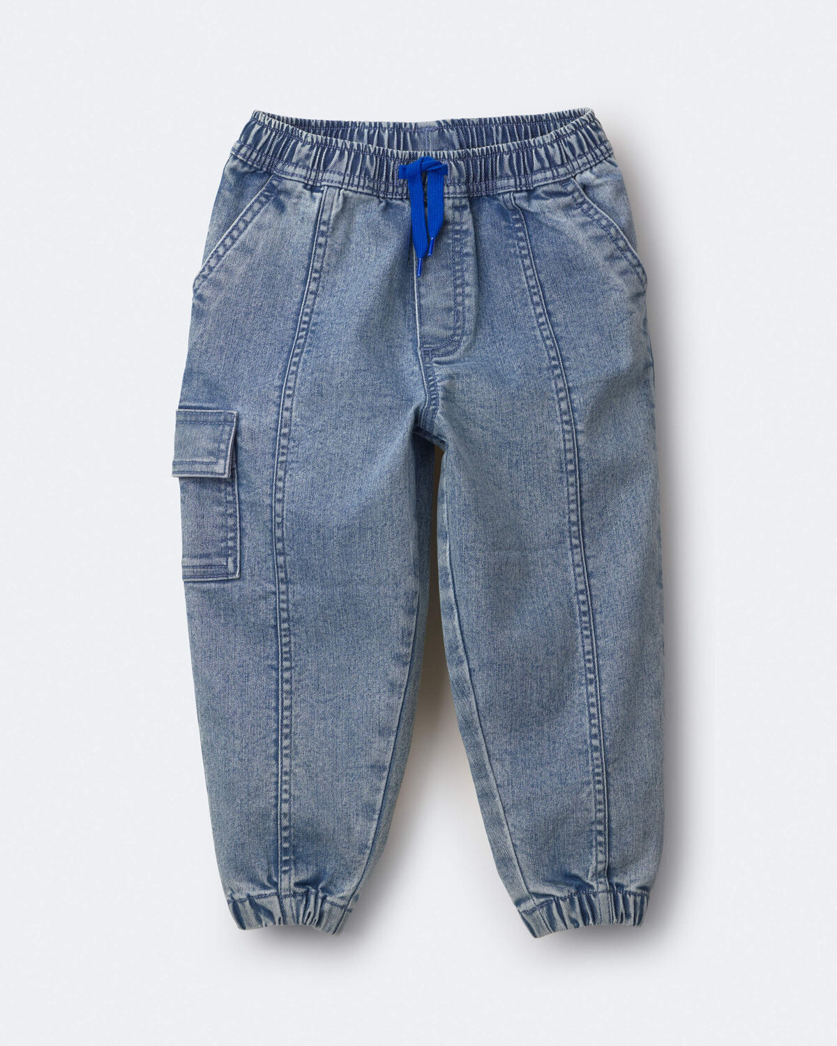 Toddler Denim Cargo Joggers in Avenue Wash - Blue - Image 2