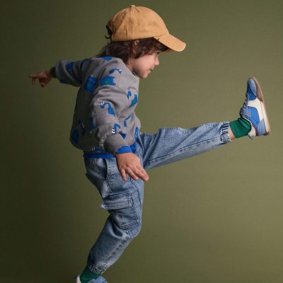Toddler Denim Cargo Joggers in Avenue Wash - Blue